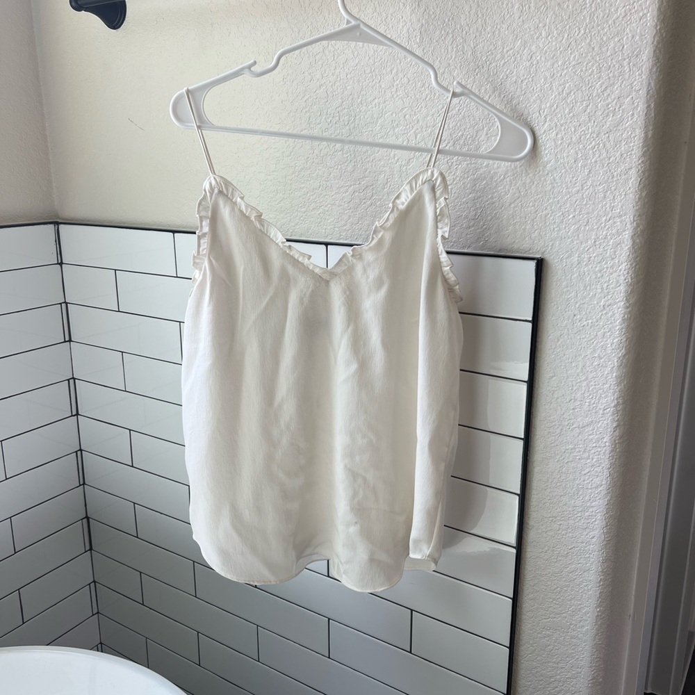 Elegant White Ruffle Trim Top